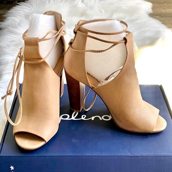 Splendid Shoes - Splendid Jaylen Tan Leather Open Toe Booties Boots Ankle Tie Platform Heels 6.5​